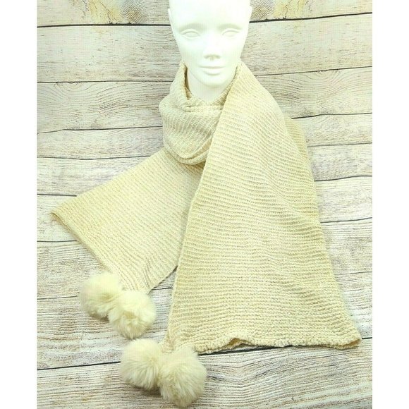 Women Scarf Cream W/Pom Pom Soft Comfy Warm Shawl Wrap Cowl Scarves Gift - Picture 3 of 10